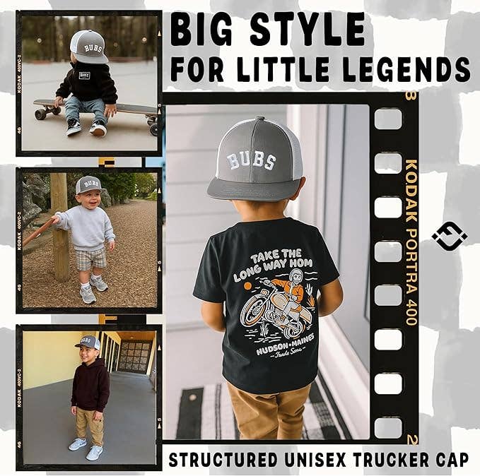 Funky Junque - Flat Brim Trucker Hat - Bubs - Grey/White