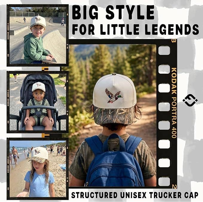 Funky Junque - Kids/Baby Two Tone Vintage Cap: Mallard Duck-Wood Camo/Beige: Kids (2-9 Years)