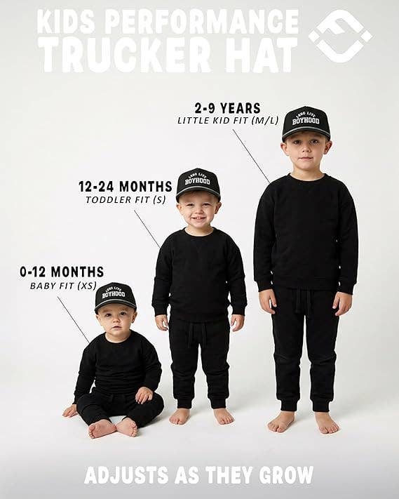 Funky Junque - Kid's Golf Hat - Long Live Boyhood - Black