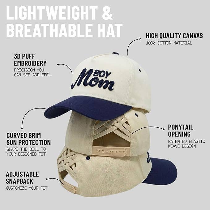 Funky Junque - Criss Cross 2-Tone Hat - Boy Mom - Navy/Beige