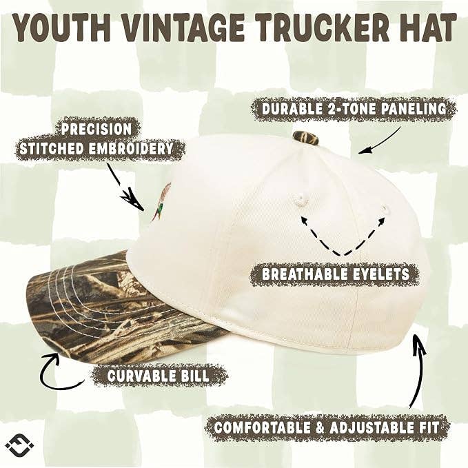 Funky Junque - Kids/Baby Two Tone Vintage Cap: Mallard Duck-Wood Camo/Beige: Kids (2-9 Years)