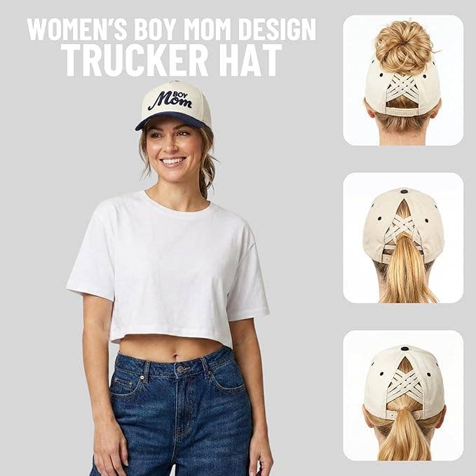 Funky Junque - Criss Cross 2-Tone Hat - Boy Mom - Navy/Beige