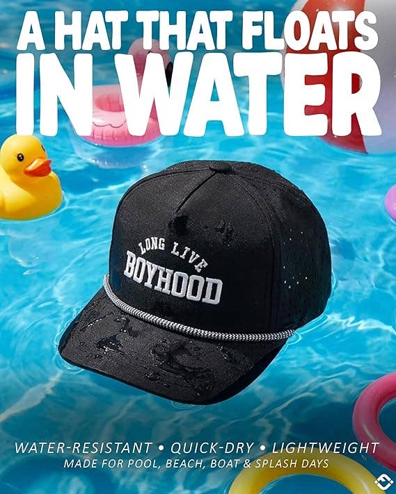 Funky Junque - Kid's Golf Hat - Long Live Boyhood - Black
